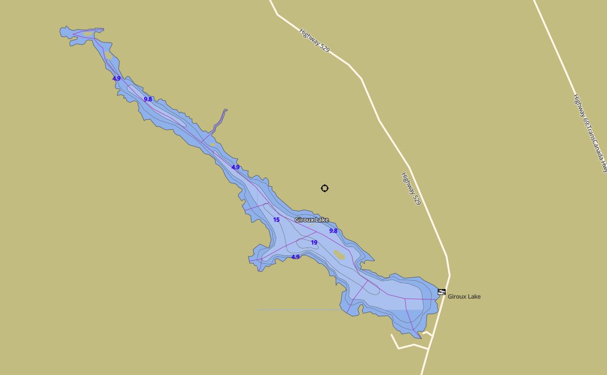 Contour Map of Giroux Lake in Municipality of Unincorporated and the District of Parry Sound